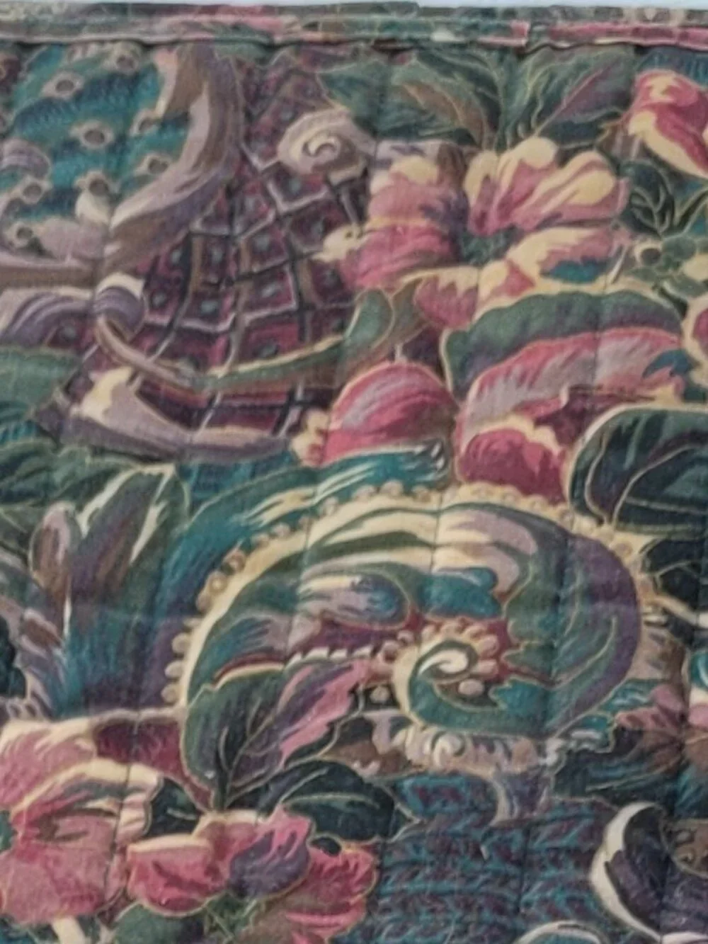 VTG Quilted Placemats & Napkins Set of 9 Floral Jewel Tone Tapestry EUC